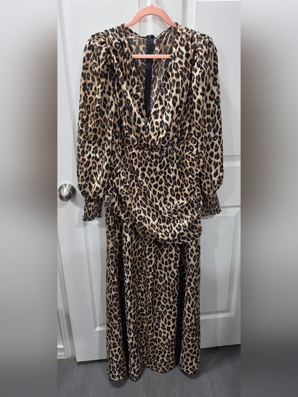 SHEIN Leopard Print Deep V Maxi Dress - Tan & Black